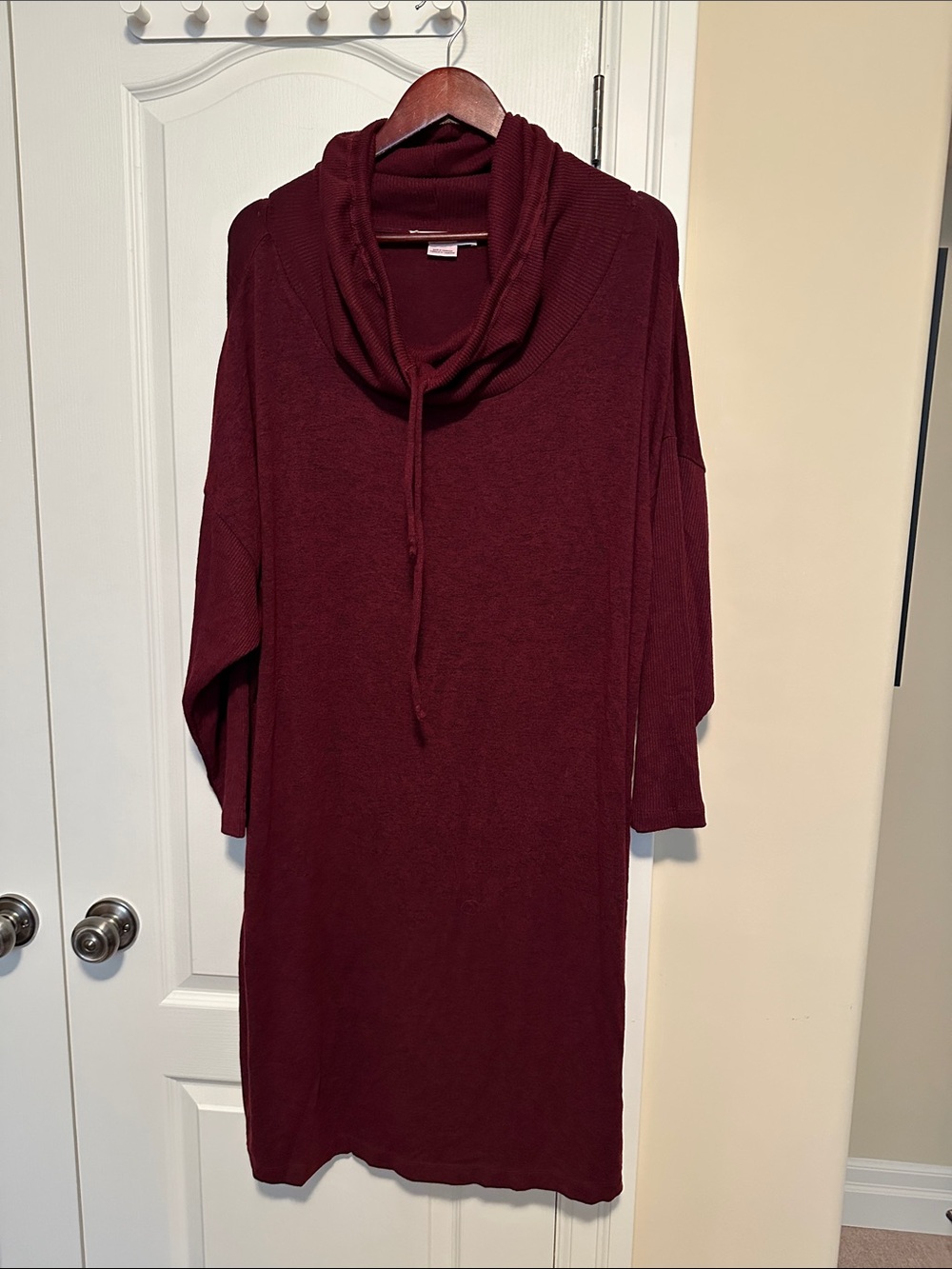 Cozy Cowl Neck Sweater Dress in Deep Wine